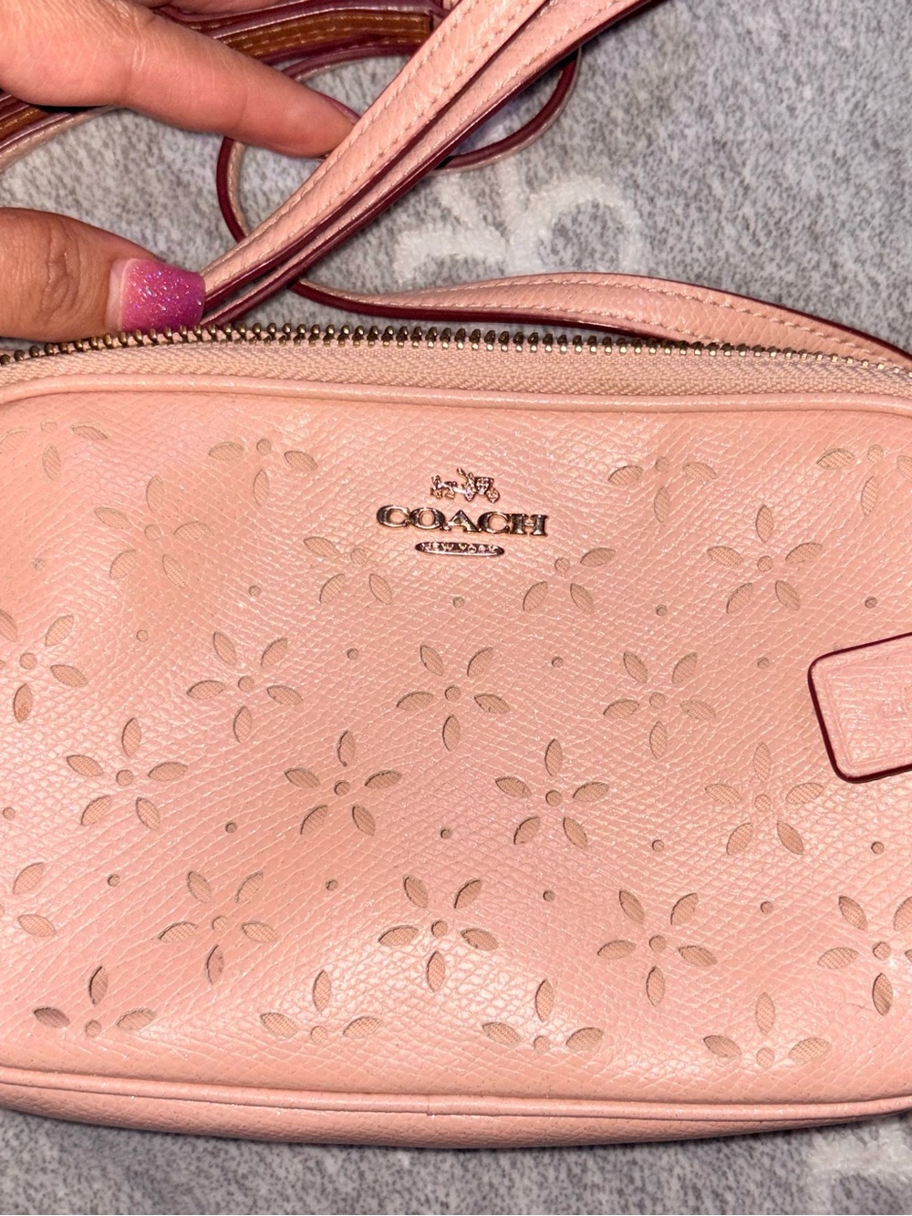 COACH Pink Floral Laser-Cut Crossbody Bag
